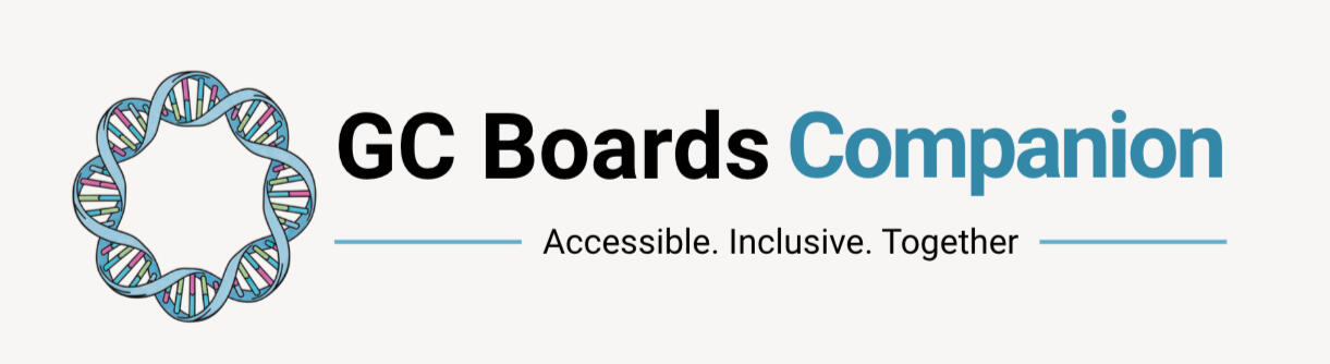 The GC Boards Companion logo: a light blue circular strand of DNA, similar to a plasmid, followed by the words GC Boards Companion. Below the logo are the words: Accessible. Inclusive. Together.
